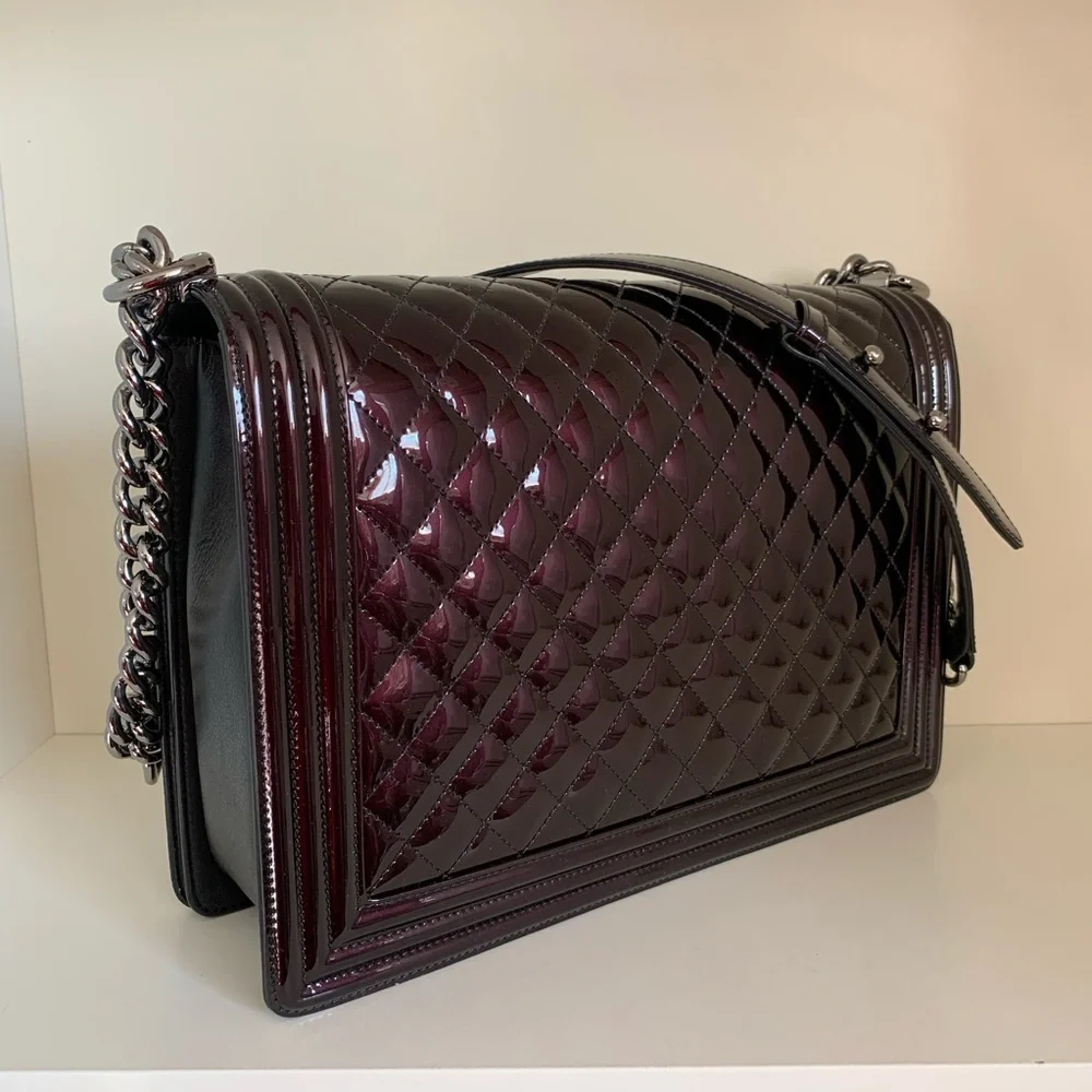 Chanel patent mirrored palladium jumbo le boy bag
